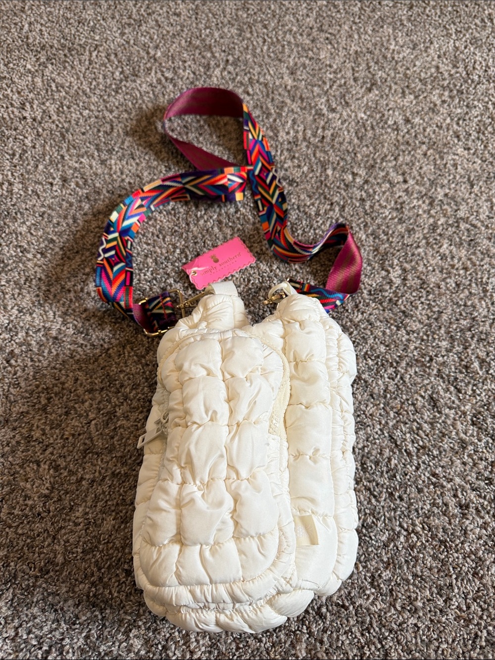 Simply Southern Cream Quilted Crossbody with Vibrant Geometric Strap